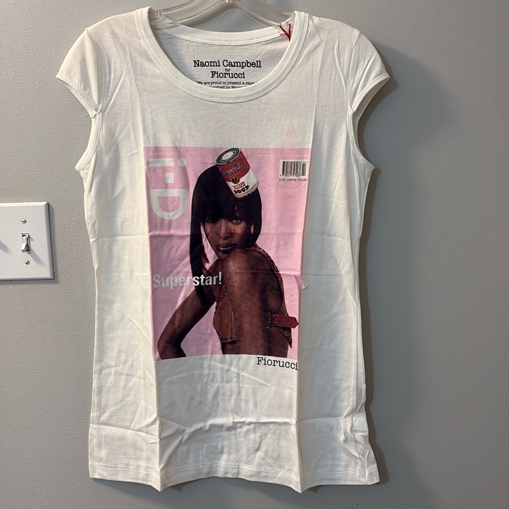 FIORUCCI Naomi Campbell Graphic T-Shirt-Size Medium NWT. Cap sleeves
